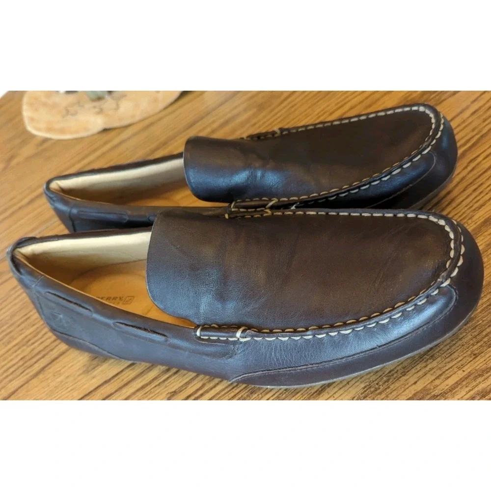 Mens 11.5 M Sperry Top Sider Loafers Dark Brown Slip On Leather Driving‎ Shoes